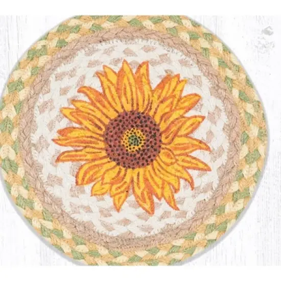 Earth Rugs Round Trivet &ndash; Sunflower Printed Braided Jute, 10"x10", Rustic Floral Farmhouse Accent image {2}