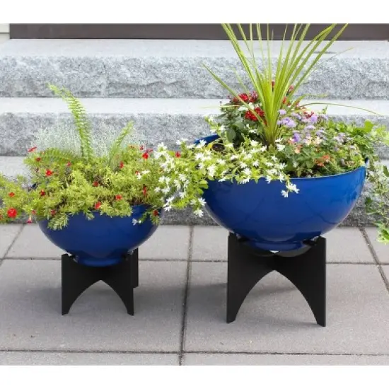 ACHLA Designs 20" Wide Planter Bowl Galvanized Steel with Black Wrought Iron Plant Stand French Blue image {5}