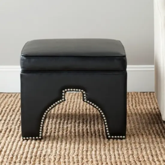 Grant Ottoman   Silver Nail Heads - Black - Safavieh image {1}