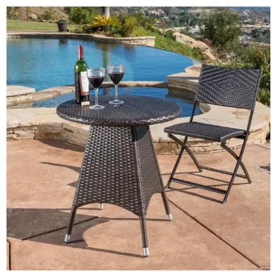 Corsica Round Wicker Bistro Table - Multi Brown - Christopher Knight Home image {2}
