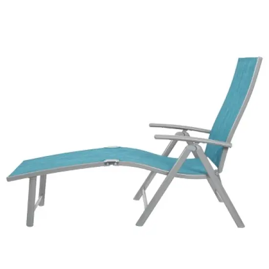 3pc Outdoor Aluminum Folding Adjustable Chaise Lounge Chair and Table Set Blue - Crestlive Products image {3}