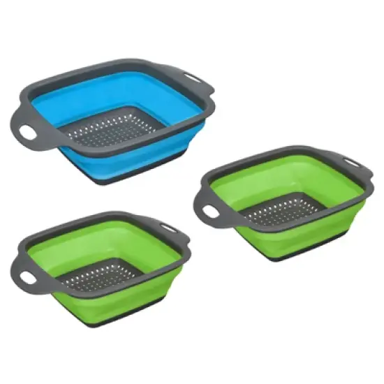 Unique Bargains Collapsible Colander Set Silicone Square Foldable Strainer Basket image {6}