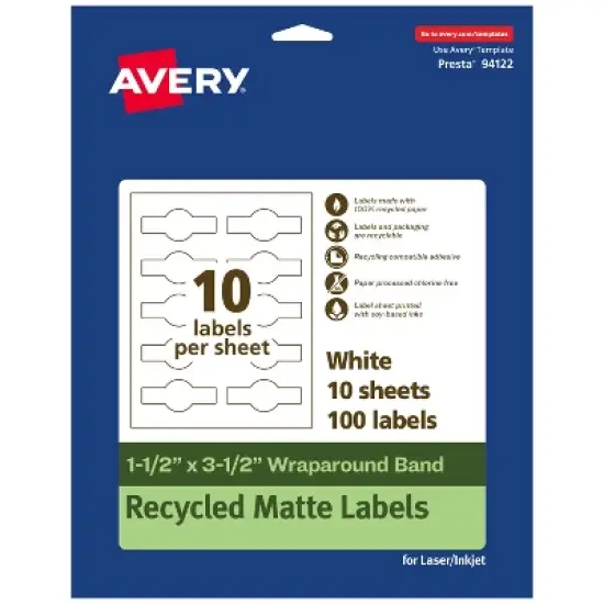 Avery Recycled Matte White Labels,  1-1/2" x 3-1/2" Wraparound image {8}