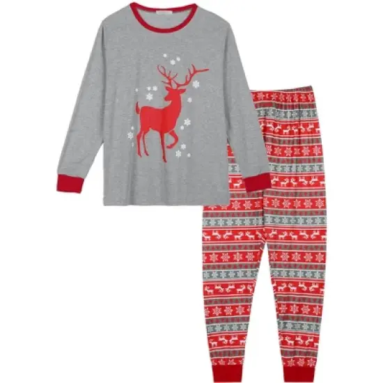 cheibear Christmas Deer Print Long Sleeve Tee with Pants Loungewear Family Pajama Sets image {1}