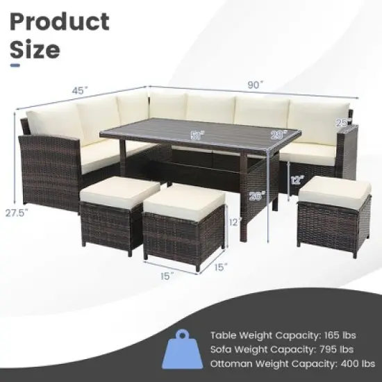 Costway 7 PCS Patio Furniture Set Rattan Sectional Conversation Sofa Coffee Table Porch image {2}