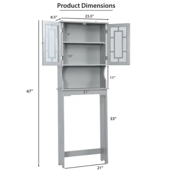 Costway Over the Toilet Bathroom Spacesaver Organizer w/ Adjustable Shelf & Doors Grey image {2}