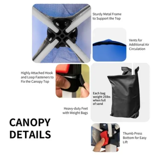 Costway 6.6x6.6 FT Pop up Canopy Tent Shelter Height Adjustable w/ Roller Bag image {3}