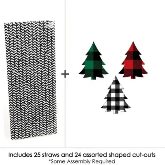 Big Dot of Happiness Holiday Plaid Trees - Paper Straw Decor - Buffalo Plaid Christmas Party Striped Decorative Straws - Set of 24 image {2}