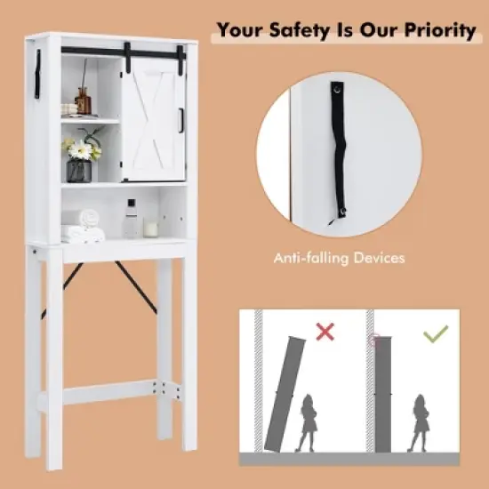 Costway Over the Toilet Bathroom Storage Cabinet with Sliding Barn Door & Adjustable Shelf image {4}