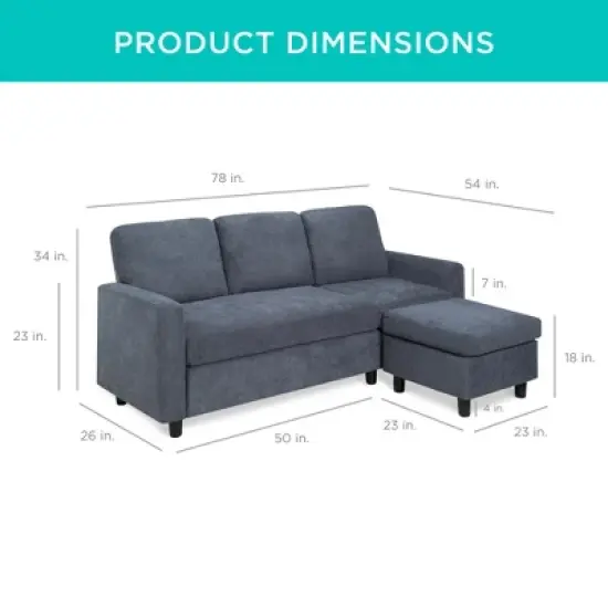 Best Choice Products Upholstered Sectional Sofa Couch w/ Chaise Lounge, 3-Seat Design, Ottoman Bench image {6}