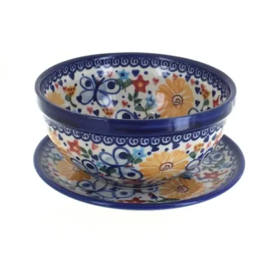 Blue Rose Polish Pottery 454-195 Vena Berry Bowl with Saucer image {4}