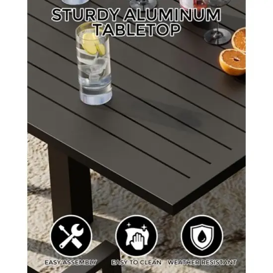 Expandable Patio Table for 4-6 Persons, Extentable Outdoor Dining Table Set 31.5&rdquo;-63&rdquo;, Aluminum Slat Frame, Rectangular image {6}
