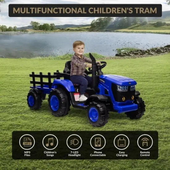 Kids Ride On Tractor, 12V Kids Ride On Toy Car with Remote Control, Electric Vehicles Toy with LED Headlights for Boys Girls 3-8, Gift for Kids image {8}