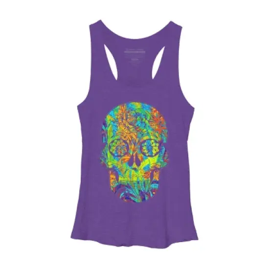 Women's Design By Humans Dia del Muertos Day of the dead halloween floral skull By ppanda Racerback Tank Top image {3}