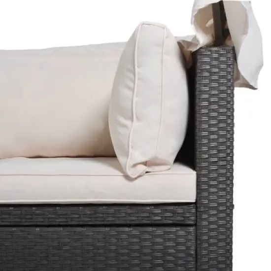 4pc Outdoor Wicker Rectangle Daybed with Canopy & Cushions - Beige - GODEER image {15}