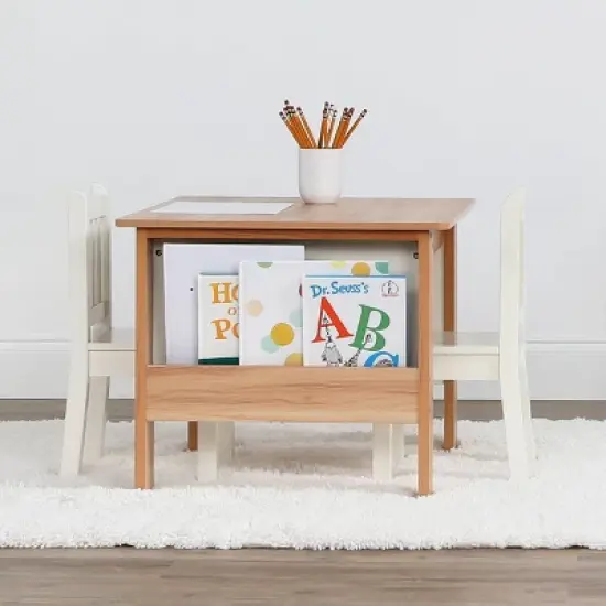 3pc Journey Collection Table and Book Rack with Chairs Natural/White - Humble Crew image {6}