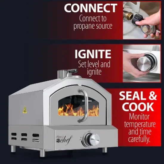 Deco Chef 2-in-1 Propane Gas Pizza Oven & Grill, Portable, with Pizza Stone, Peel, Rack image {9}