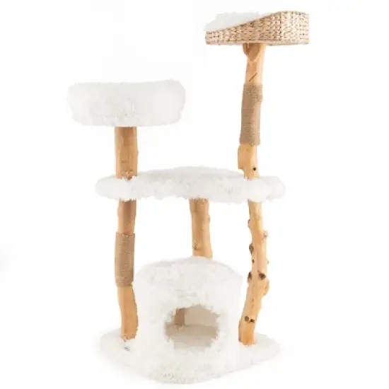 Tangkula 49" Tall Wooden Cat Tree Solid Wood Cat Tower with Jute Scratching Posts image {9}