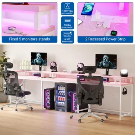 U Shaped Computer Gaming Desk, 79&rsquo;&rsquo; Reversible l Shaped Computer Desk with Power Outlet & LED Strip, Office Desk with Monitor Stand image {12}