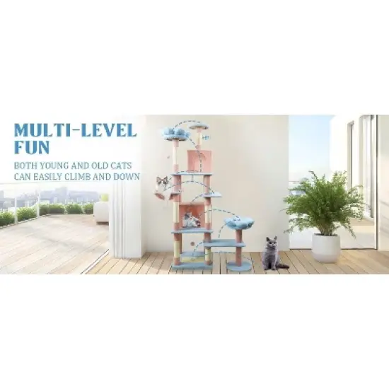 Kumasinova 71" Floral Tall Cat Tree with Hammock,Cat Tower with Scratching Post,Modern Cat Tree for Indoor Cats Large Adult,Cute Cat Tree Tower image {3}