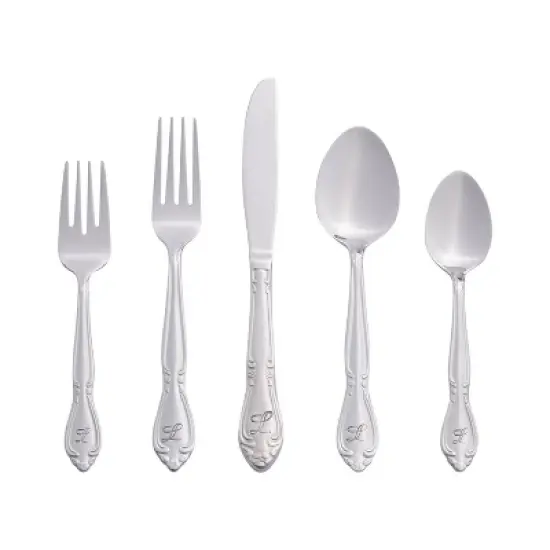 RiverRidge Rose Flatware 46pc Monogrammed Stainless Steel Silverware Set for 8 image {18}