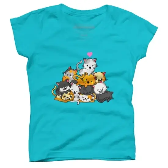 Girl's Design By Humans Cat Cute Pile Cats Anime Kawaii Neko Gift Women Girls By MiuMiuShop T-Shirt image {4}