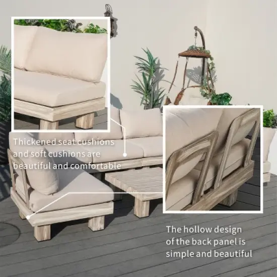 Moda Furnishings 5-Person Outdoor Patio Aluminum Wood Grain Sectional Seating Group With Beige Cushions image {5}