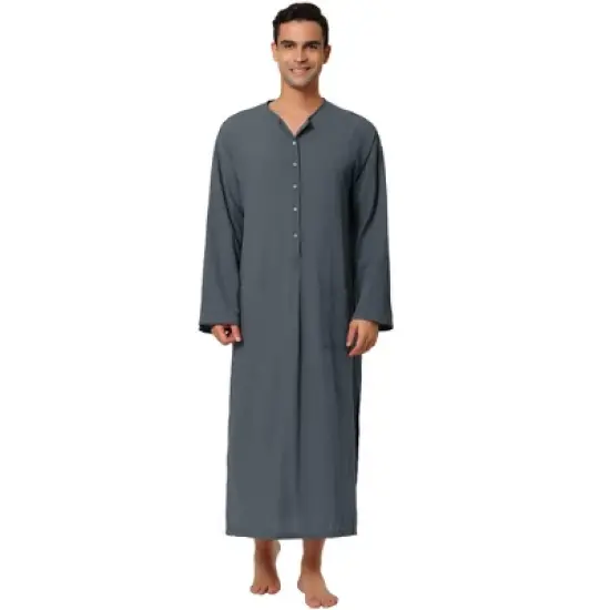 Lars Amadeus Men's Night Sleep Cotton Side Split Long Gown with Pockets image {5}