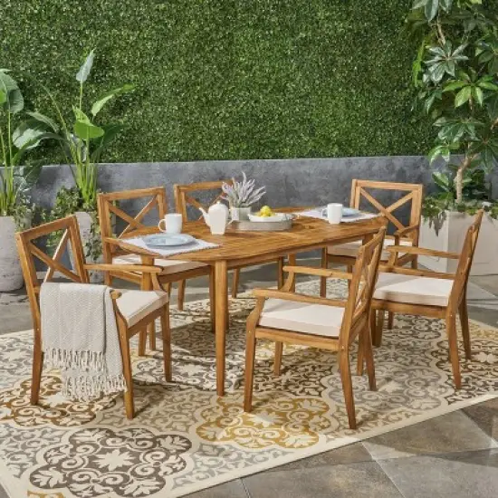 Pines 7pc Acacia Oval Wood Dining Set - Christopher Knight Home image {7}