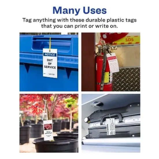 Avery UltraDuty Printable Plastic Hang Tags, 5.5" x 2.83", White Blank Tags, 50lb Pull-Strength, 60ct (62400) image {3}