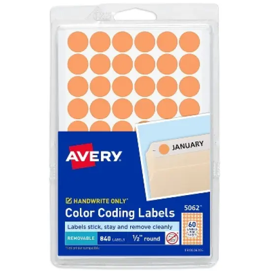 Avery Handwrite Only Removable Round Color-Coding Labels 1/2" dia Neon Orange 840/PK 05062 image {5}