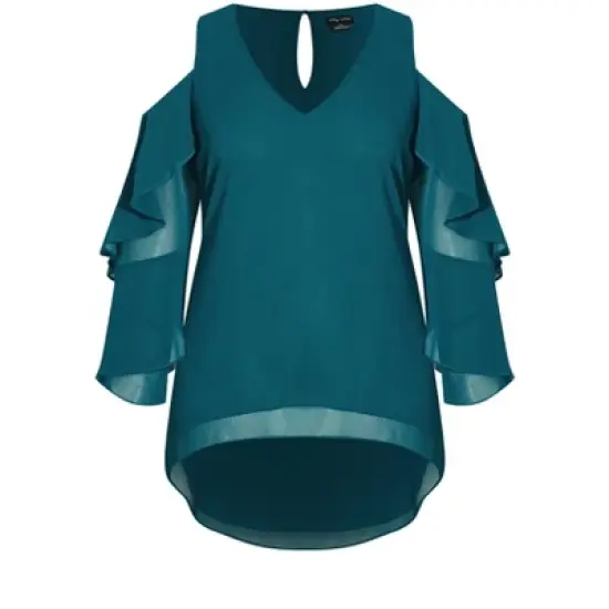 Women's Plus Size Hi Lo Cold Shoulder Top - teal | CITY CHIC image {2}