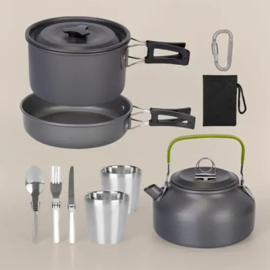 SEVOBAL Outdoor Grills, Griddles and Smokers Compact Camp Kitchen Set, Essential Outdoor Cookware for Family Backpackers, Black, 7.48"*7.48"*5.12" image {5}