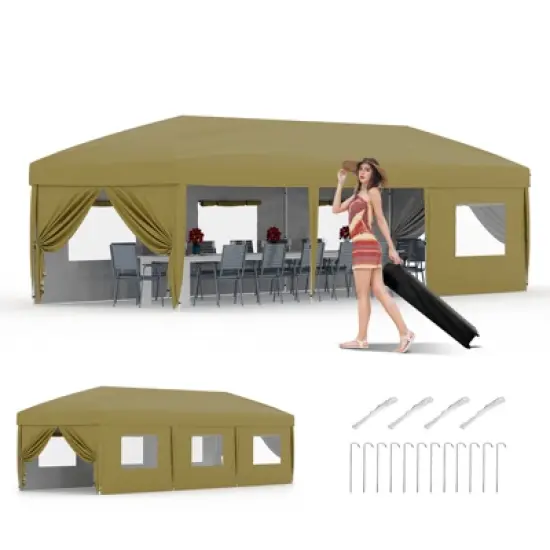 10x30 Heavy Duty Pop Up Canopy w/8 Sidewalls, Roller Bag & Full Kit (Anchors, Ropes, Stakes) - 3 Height Adjustable image {11}