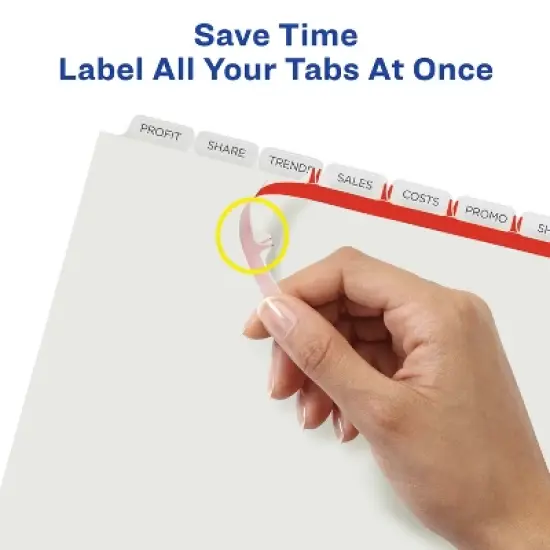 Avery 8 Tab Plastic Dividers for 3 Ring Binder, Easy Print & Apply Clear Label Strip, Index Maker Customizable Frosted White Tabs, 1 Set (11450) image {4}