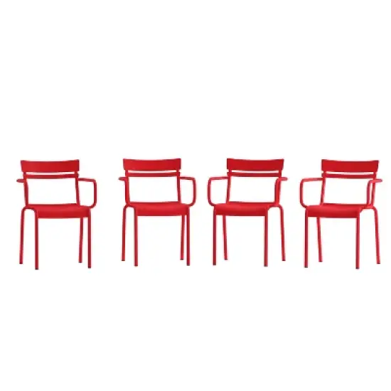 Flash Furniture Nash Commercial Grade Steel Indoor-Outdoor Stackable Chair with 2 Slats and Arms, Set of 4 image {11}