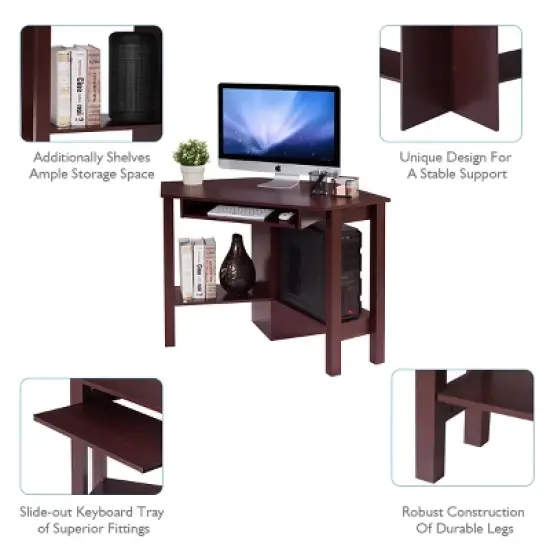 Tangkula Wooden Corner Computer Desk with Drawer Office Study Table Black/Walnut/White image {5}
