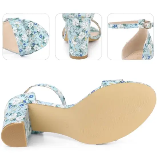 Perphy Women's Floral Open Toe Ankle Strap Chunky Heels Sandals image {3}