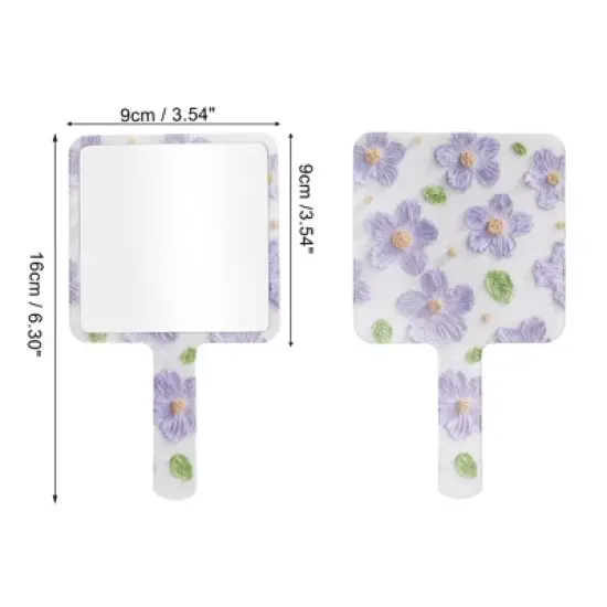 Unique Bargains Floral Square Handheld Mirror Purple White 1 Pc image {1}