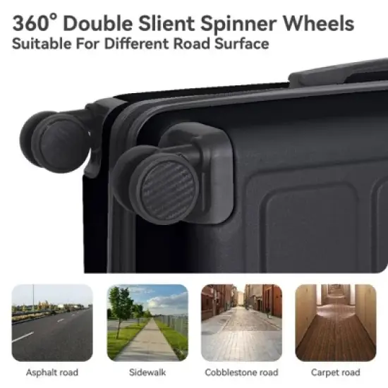 NAYSAYE Luggage ABS Hardshell 3 Piece Spinner Set with Secure Lock and Nested Design for Travel, Black, 19.88"*10.63"*29.92" image {4}