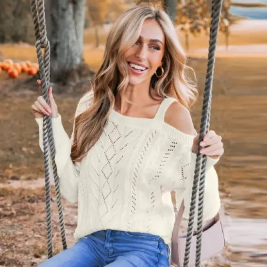 Women's Cutout Cable Knit One-Shoulder Sweater - Cupshe image {3}