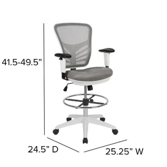 Flash Furniture Mid-Back Mesh Ergonomic Drafting Chair with Adjustable Chrome Foot Ring, Adjustable Arms image {5}
