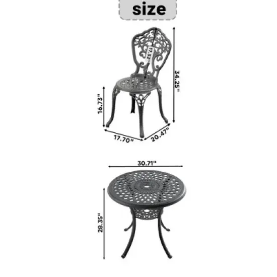 Akoasm 3-Pieces Aluminum Patio Dining Table With Umbrella Hole-Black image {1}