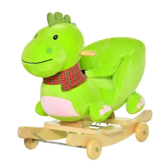 Qaba Baby Rocking horse Kids Interactive 2-in-1 Plush Ride-On Toys Stroller Rocking Dinosaur with Wheels and Nursery Song image {3}
