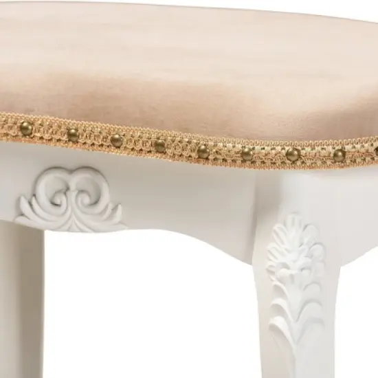 Gabrielle Velvet Fabric Upholstered Wood Vanity Ottoman Sand/White/Gold - Baxton Studio image {4}