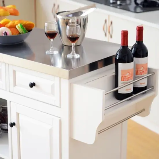 HOMCOM Rolling Kitchen Island on Wheels with Stainless Steel Top, Spice Rack & Drawers, Utility Portable Multi-Storage Cart on Wheels image {6}