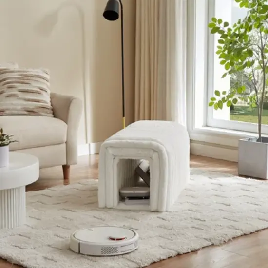 TiramisuBest Storage Ottoman Corduroy Bench Cat's Nest 3D Lamb Fleece Ottoman Oval Storage Bench Multi Functional Ottoman Seat Living Room image {2}