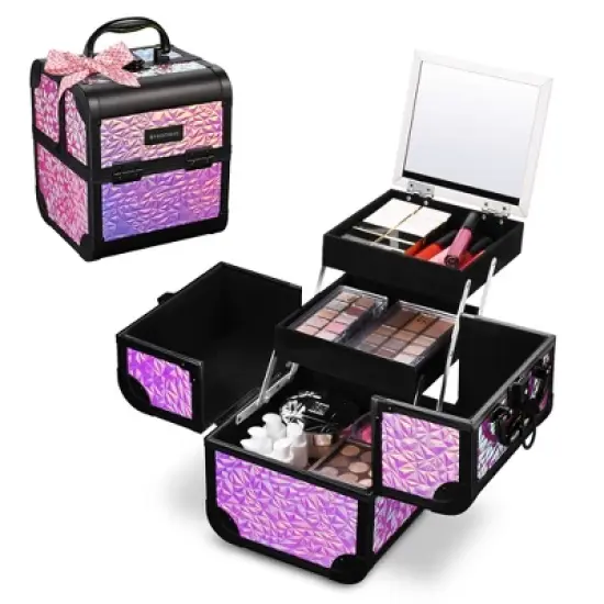 Byootique Rolling Nail Table Kit w/ Makeup Case Cosmetic Organizer Aluminum Pink image {4}