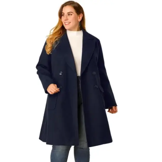 Agnes Orinda Women's Plus Size Winter Peacoat Notched Lapel Double Breasted Long Overcoats image {1}
