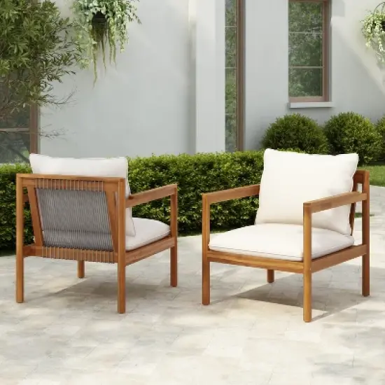Christopher Knight Home Negley Outdoor Acacia Wood and Rope Weave Club Chair with Water Resistant Cushion image {10}